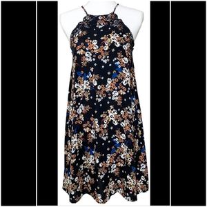 Black Sleeveless Floral Embroidered HighNeck Dress